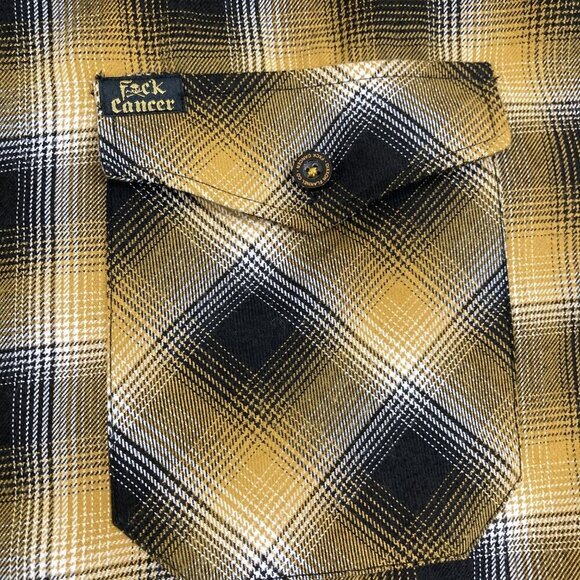 DIXXON The Fxck Cancer Flannel Men's 2X Gold Plaid Button Shirt 2XL - Picture 4 of 10
